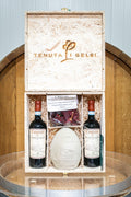 CONFEZIONE REGALO BASILICATA CASSA LEGNO+ 2 BOTTIGLIE AGLIANICO DEL VULTURE + CACIOCAVALLO + LIQUORE ALL’AGLIANICO DEL VULTURE -TENUTA I GELSI-IL FIENILE