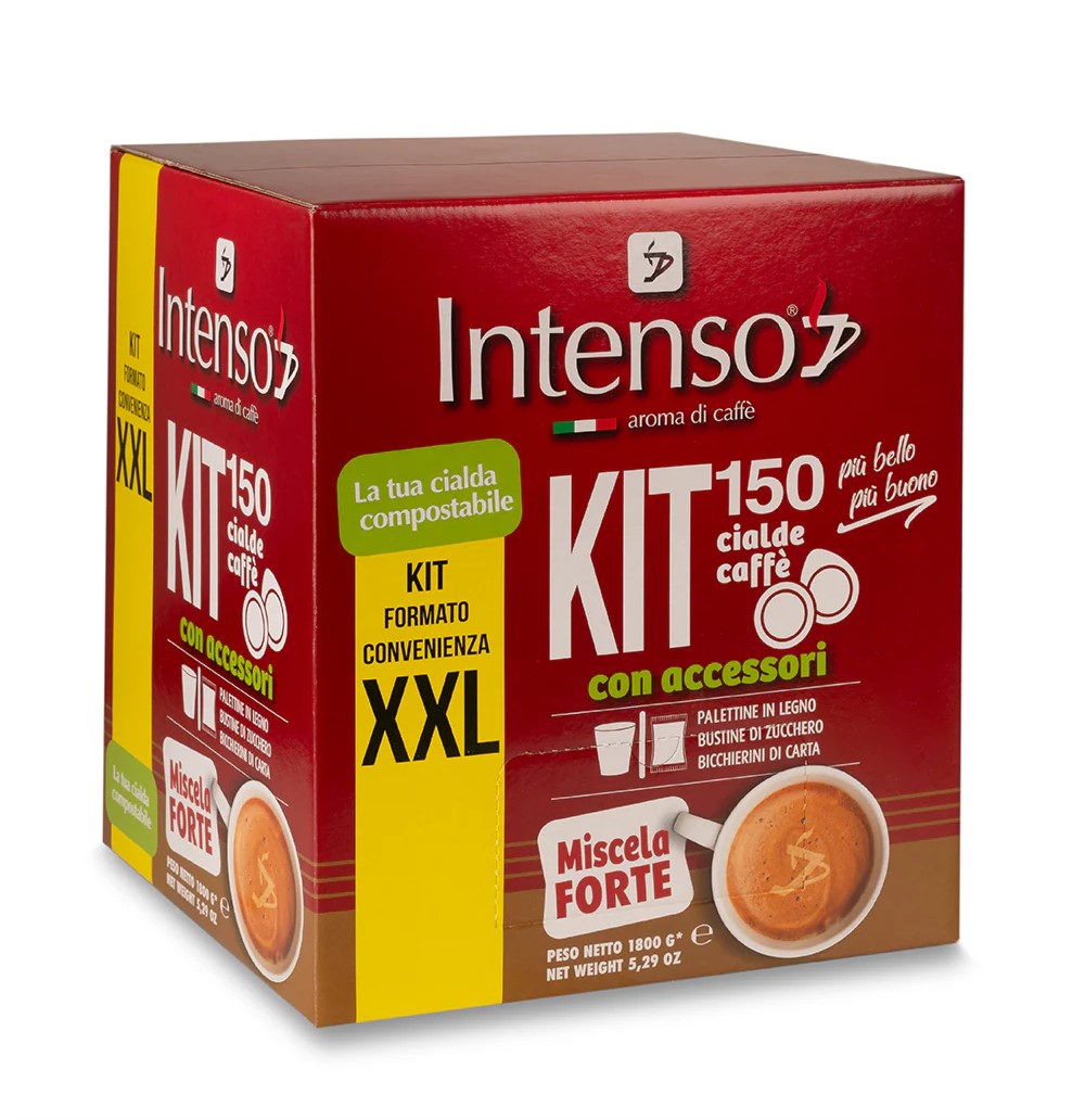 CAFFE INTENSO 150 CIALDE + BICCHIERI + STECCHETTE + BUSTINE ZUCCHERO